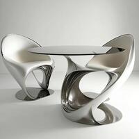 Ultra Modern Furniture of Two Armchairs with a Glass Table in White and Silver Color. Generative AI Technology. photo