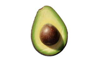 Avocado mit Hälfte von ein reif es ist Samen ausgesetzt zum Obst Präsentation. png