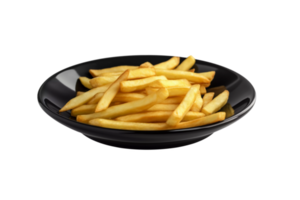 Mouthwatering Potato Fried Chips on Black Plate. Suitable for Advertisement. png