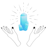 Celestial Mystical Line Hands with Blue Sparkly Gradient Quartz Crystal. Esoteric Symbols png