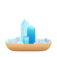 Minerals in a plate. Crystal Stone Set. Healing Transparent Healing Quartz. Blue Gradient Transparent Bright Gemstone. The Magic Gem png