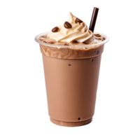 cioccolato frappè su plastica tazza trasparente sfondo. ai generato png