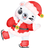 Cute joyful and happy Christmas Polar Bear Skating , Cartoon animal Watercolor png