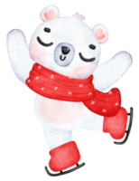 carino gioioso e contento Natale polare orso pattinando , cartone animato animale acquerello png
