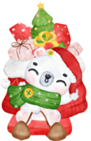 Festive Christmas Cartoon Illustration, Cute Polar Bear Delivering Gifts on Sled. png