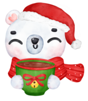 celebrare Natale con un' carino polare orso caffè tazza. delizioso cartone animato acquerello illustrazione png