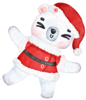 Cute Christmas Polar Bear in Santa Dress, Cartoon Watercolor Illustration png