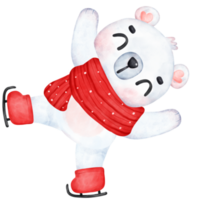 linda alegre y contento Navidad polar oso Patinaje , dibujos animados animal acuarela png