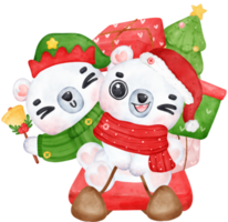 Festive Christmas Cartoon Illustration, Cute Playful Polar Bears Delivering Gifts on Sled. png