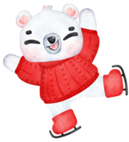carino gioioso e contento Natale polare orso pattinando , cartone animato animale acquerello png