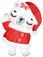 Cute Christmas Polar Bear in Santa Dress, Cartoon Watercolor Illustration png