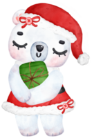 Cute Christmas Polar Bear in Santa Dress, Cartoon Watercolor Illustration png