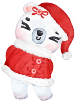 Cute Christmas Polar Bear in Santa Dress, Cartoon Watercolor Illustration png