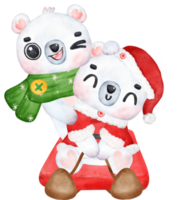 Festive Christmas Cartoon Illustration, Cute Playful Polar Bears Delivering Gifts on Sled. png