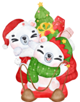 Festive Christmas Cartoon Illustration, Cute Playful Polar Bears Delivering Gifts on Sled. png