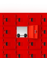 Dumbbells in the red lockers inside the gym PNG transparent