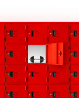 Dumbbells in the red lockers inside the gym PNG transparent