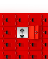 Dumbbells in the red lockers inside the gym PNG transparent