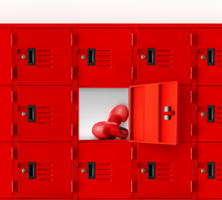 boxing gloves in a red locker Inside the gym room PNG transparent