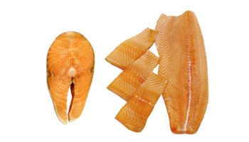 salmon, trout, steak, slices of fresh raw fish, isolated  PNG transparent