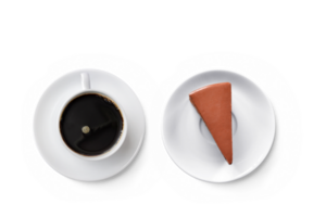 caffè boccale con cioccolato torta, superiore Visualizza, isolato png trasparente