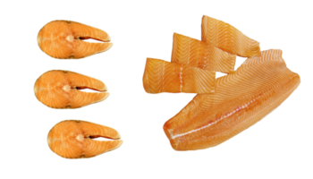 salmon, trout, steak, slices of fresh raw fish, isolated PNG transparent