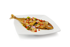 Salted mackerel salad in a white square plate It is a popular food of Thailand PNG transparent