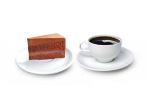 Coffee mug with chocolate cake front view lonely PNG transparent