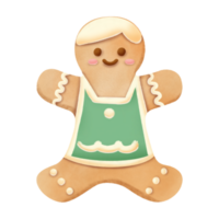 Pão de gengibre homem biscoitos mão desenhado água cor ilustração png