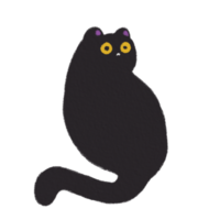 Black cat with yellow eyes handdrawn drawing illustration halloween png