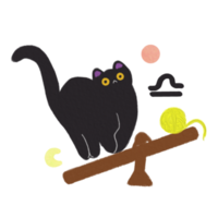 Waage Tierkreis schwarz Katze Zeichnung handgemalt Illustration png