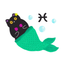 Fische Tierkreis schwarz Katze Zeichnung handgemalt Illustration png