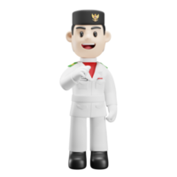3d male character wearing paskibra clothes with strong fist png