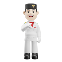 3d masculino personagem vestindo Paskibra roupas com Forte punho png