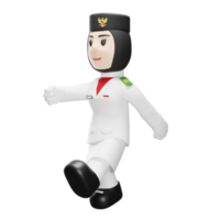 3d fêmea personagem vestindo Paskibra roupas caminhando png