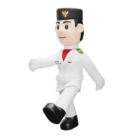 3d male character wearing paskibra clothes walking png