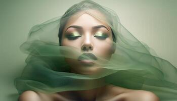 Beautiful floating transparent tulle face photo