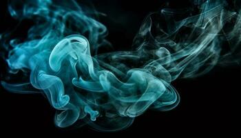 Abstract blue wave pattern flowing in smoke generated by AI photo