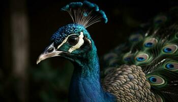 Vibrant peacock flaunts beauty with colorful feather generated by AI photo