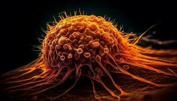 cáncer célula entre mar vida, brillante molecular estructura generado por ai foto