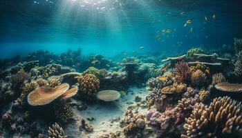 vistoso pescado y coral hacer submarino paraíso generado por ai foto