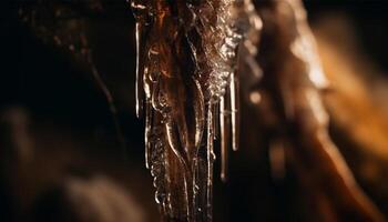 Icicle hangs sharp, blue and shiny Winter beauty generated by AI photo