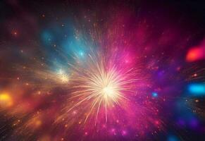 abstract background with an explosion of fireworks-like bursts of light and color photo
