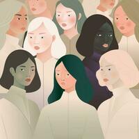 Female Diverse Faces of Different Women Unity Character. Vector Illustration.