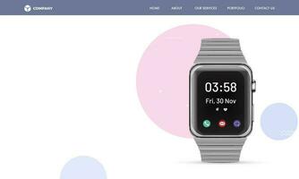 Landing Page or Hero Image with Realistic Smart Watch Illustration. vector