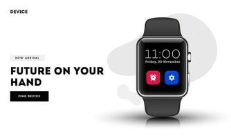 Landing Page or Hero Image with Realistic Smart Watch Illustration. vector