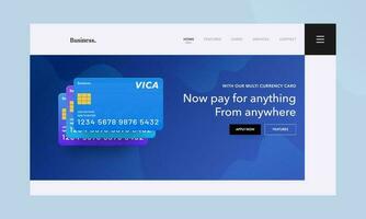 Responsive Landing Page or Hero Banner with Credit or Debit Cards in Blue Color. vector