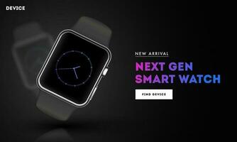 Black Color Landing Page or Hero Image with Realistic Smart Watch Illustration. vector