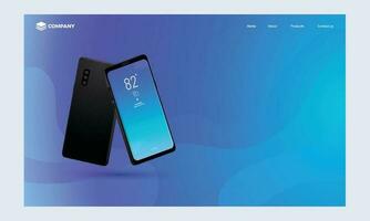 Gradient Blue Color Responsive Landing Page Design with Smartphones in Front and Back Side. vector