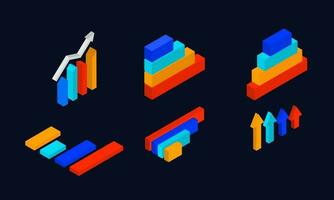3D Isometric of Different Style Colorful Bar Graph for Infographic Element Collection. vector